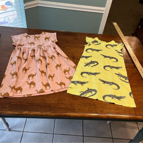 2 Tea Collection yellow alligator pink camel dresses size 10 100% cotton - Picture 1 of 8